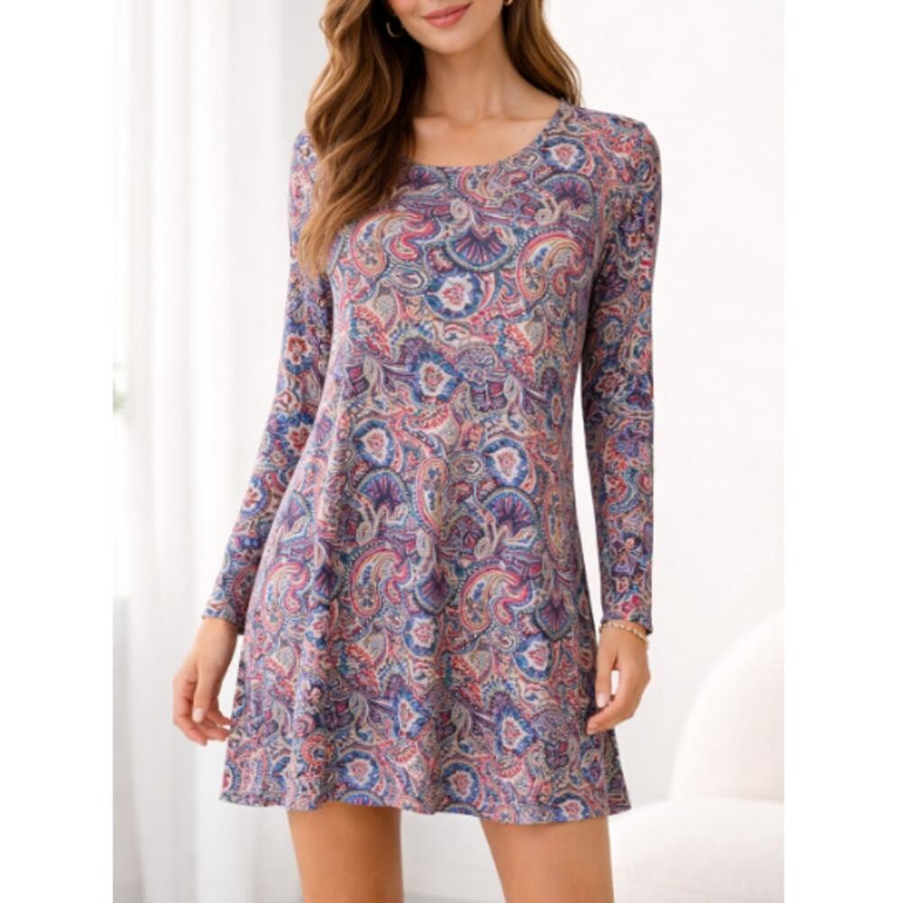 New INTRO Dillards Women's Multi Paisley Long Sleeve Tunic Dress Size S